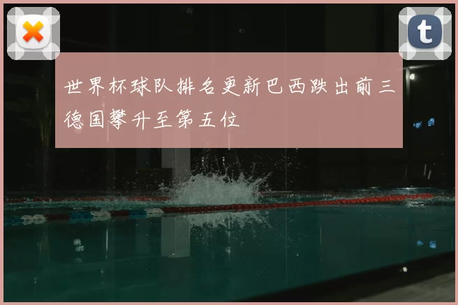 世界杯球队排名更新巴西跌出前三德国攀升至第五位